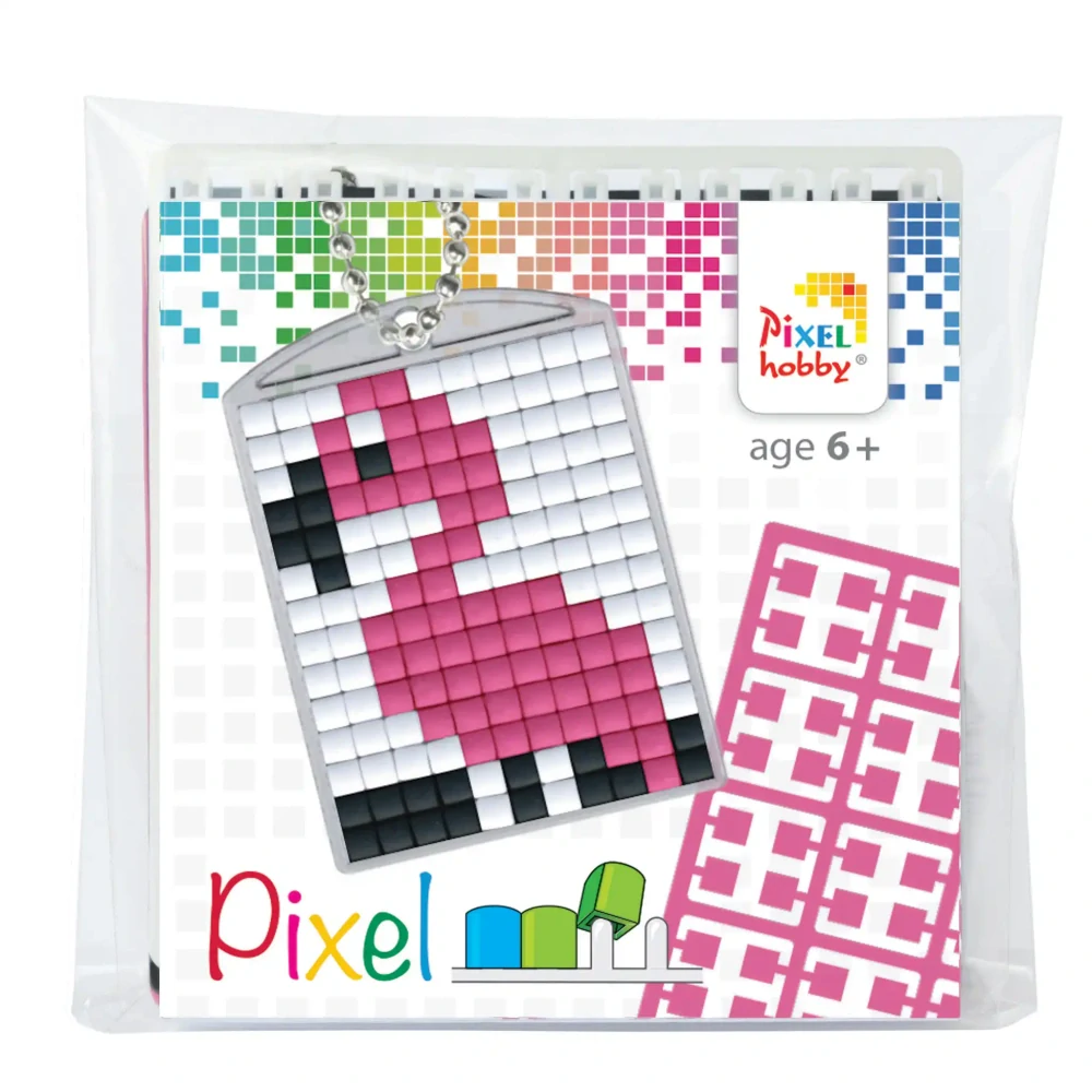 Pixel klíčenka plameňák 1ks