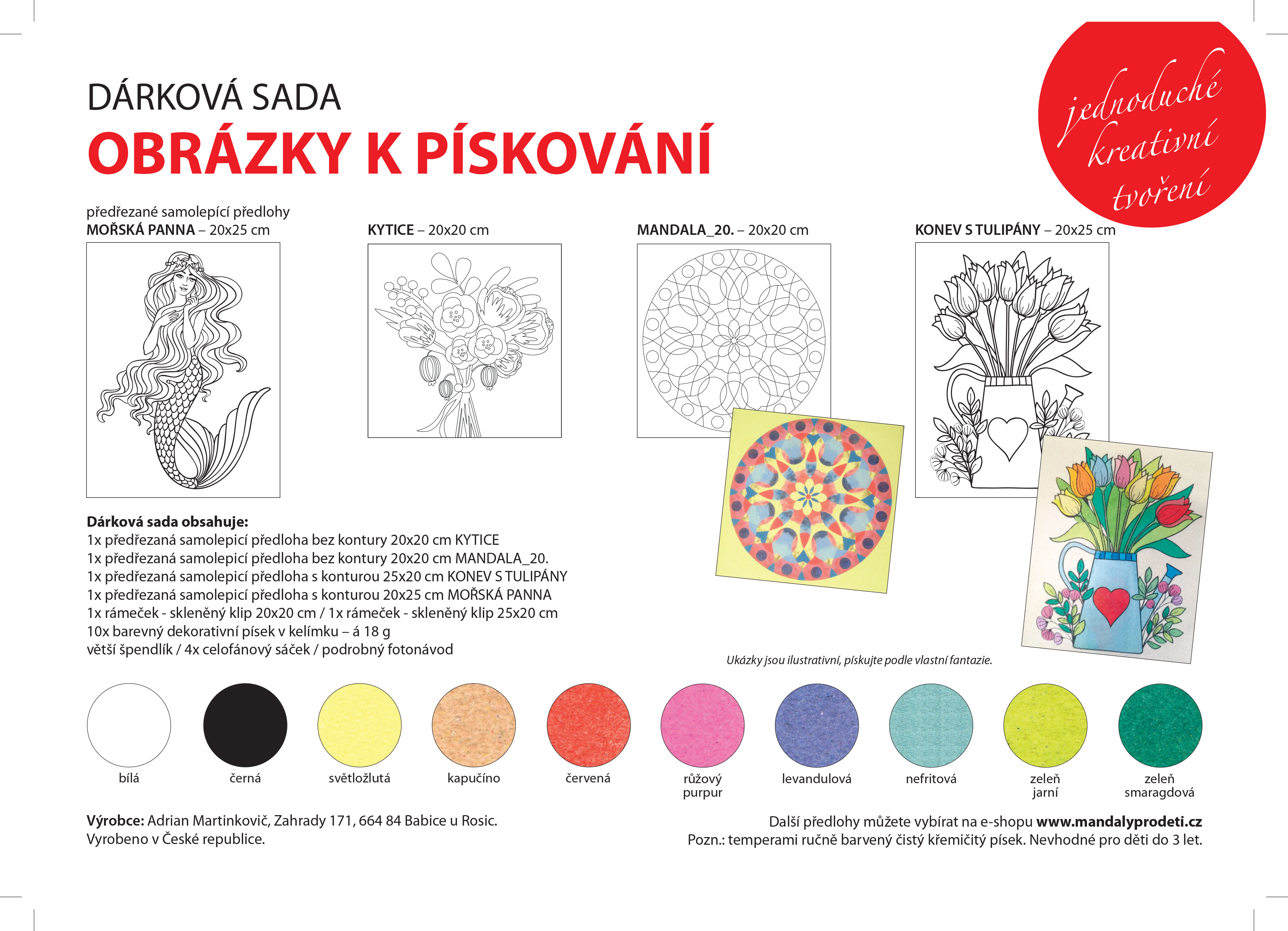 sada MOŘSKÁ PANNA, KYTICE, MANDALA, KONEV S TULIPÁNY se skleněnými klipy