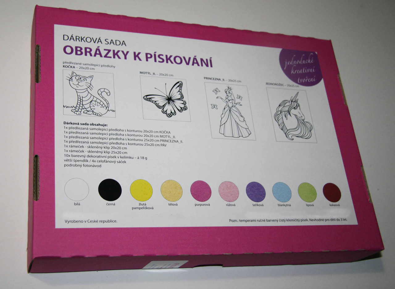 sada PRINCEZNA, MOTÝL, KOČKA, JEDNOROŽEC se skleněnými klipy
