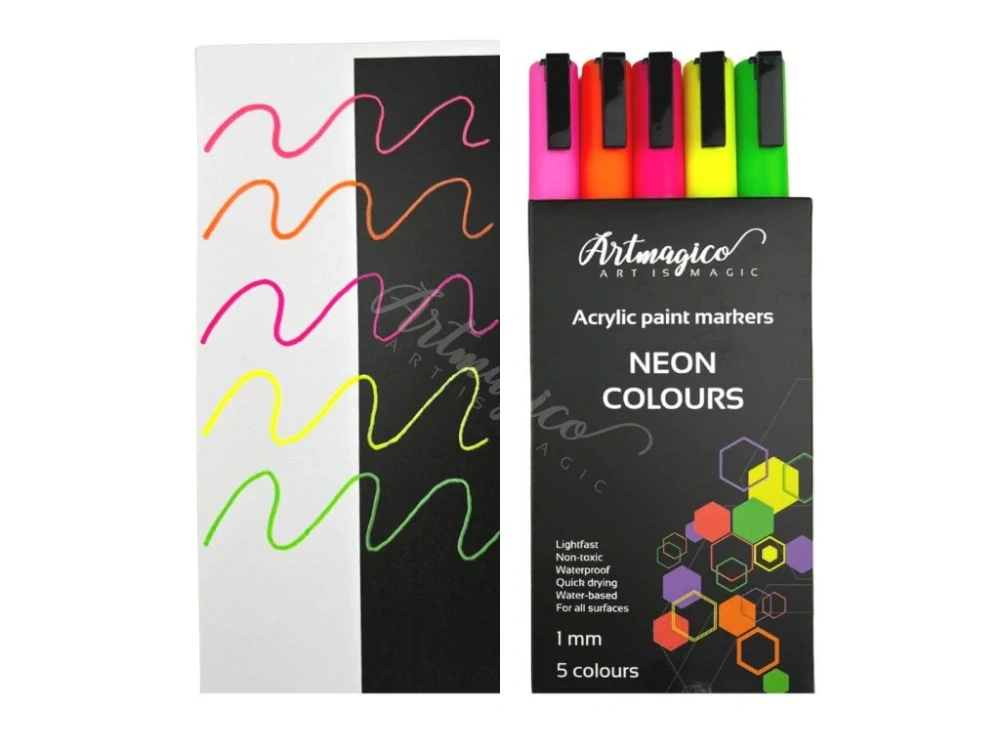 Akrylové popisovače s jemným hrotem - neonové - 5 ks
