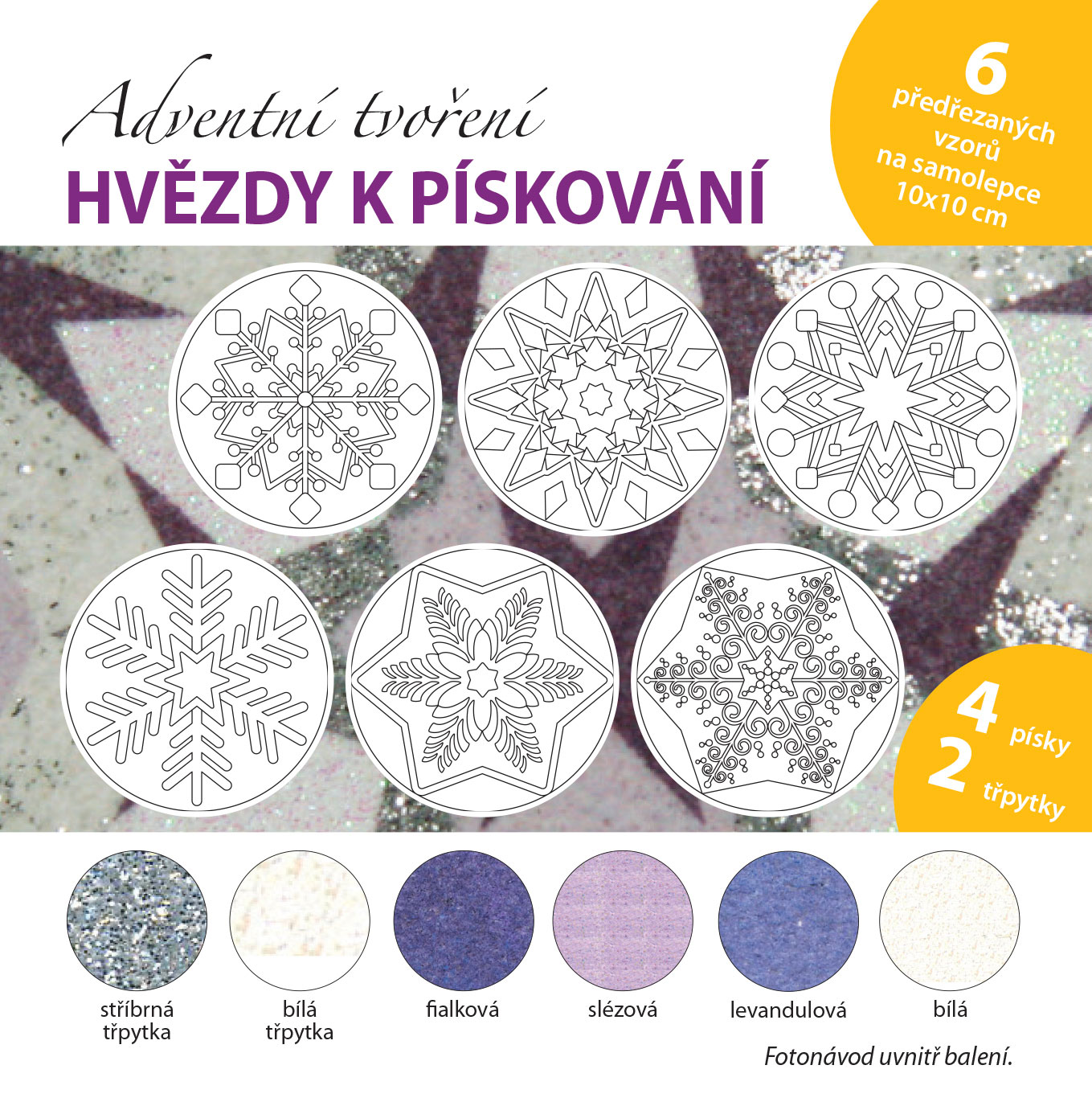 sada Vánoční HVĚZDY – FIALOVOSTŘÍBRNÉ / 10x10 cm